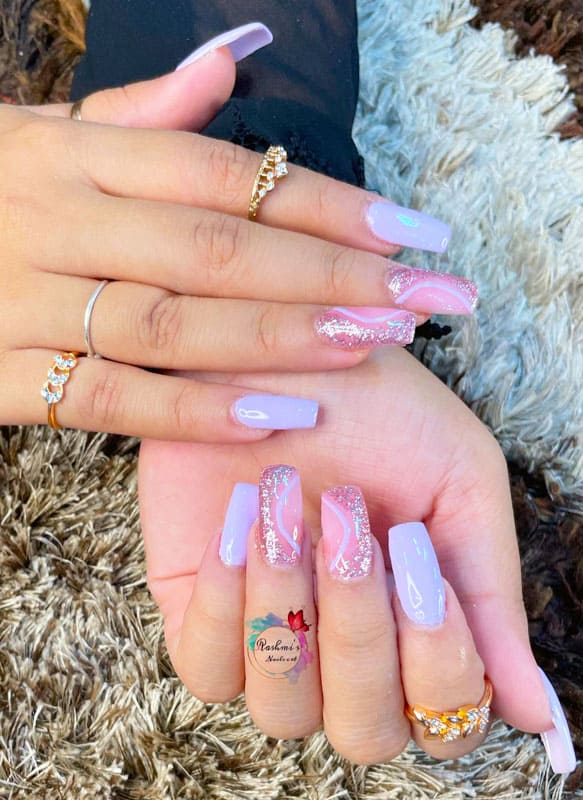 Summer Lavender and Glitter nails