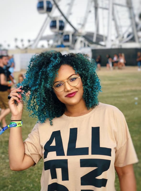 Teal curly hair for black women