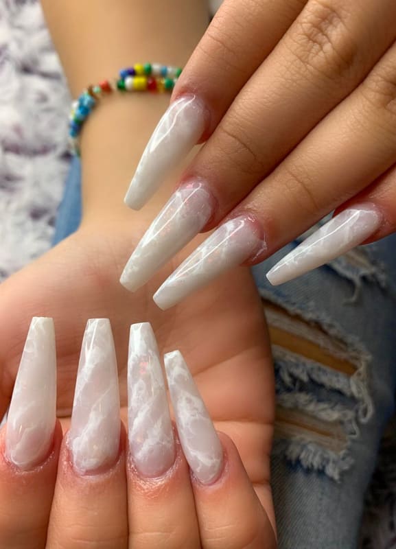 White acrylic marble nails