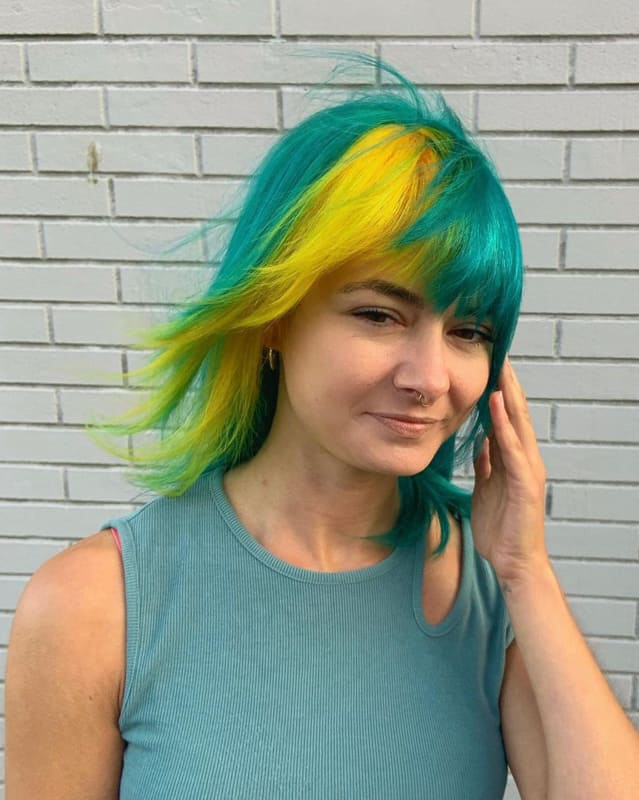 Yellow and teal hair