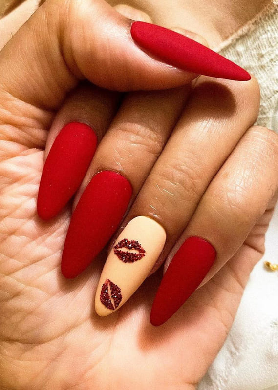 Matte dark red nails