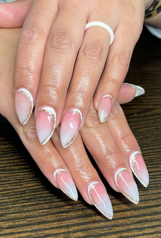 Almond pearly pink nail polish