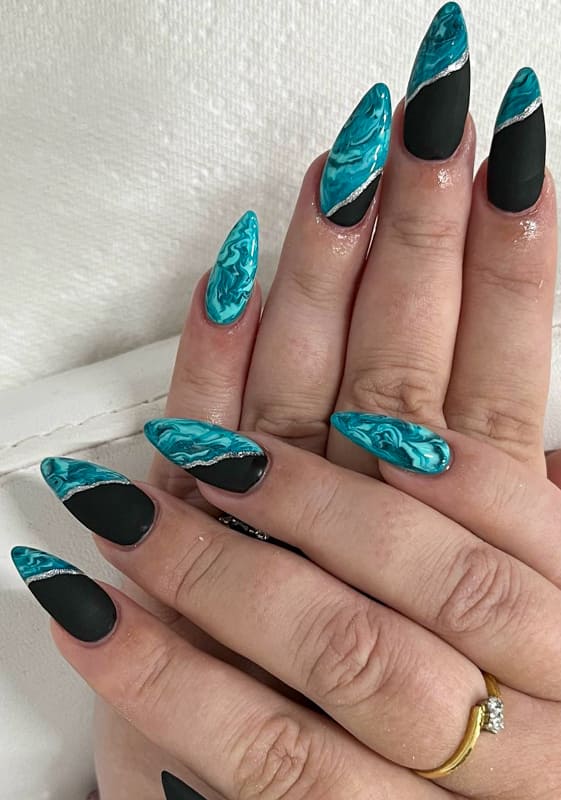 Blue marble and black nails