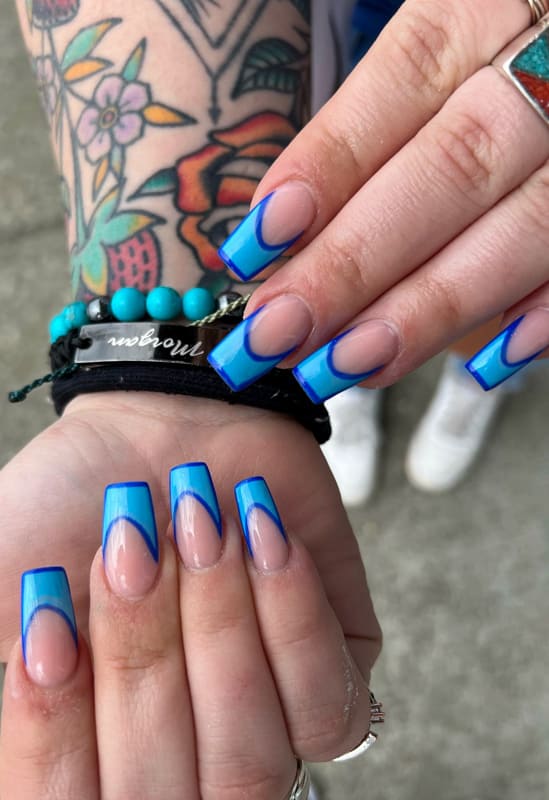 Blue ocean french long nails