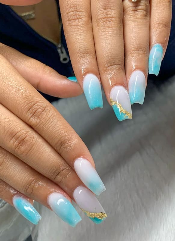 Blue white ombre acrylic nails