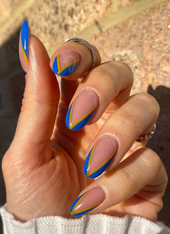 French royal blue and yellow nails