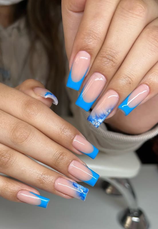 French tip blue nails
