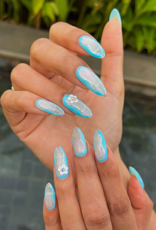 Glitter sky blue glitter nails