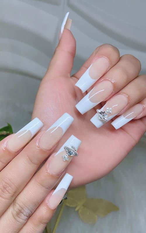 Long acrylic french tip nails