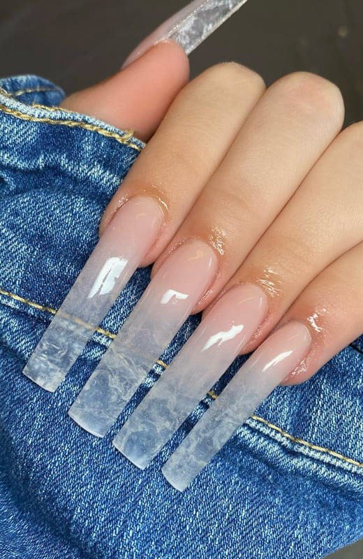 Long nude square nails