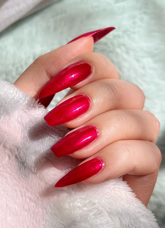 Long red natural nails
