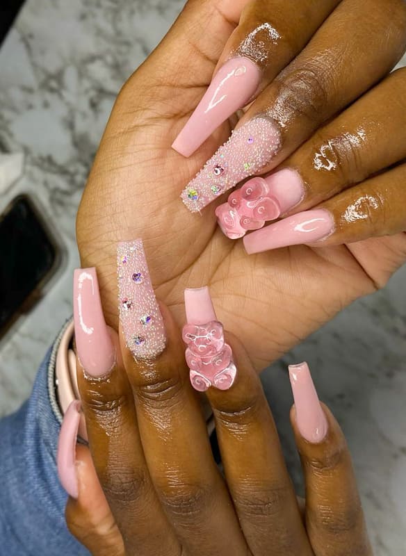 Long soft pink nails