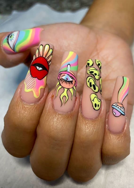Long square colorful nails