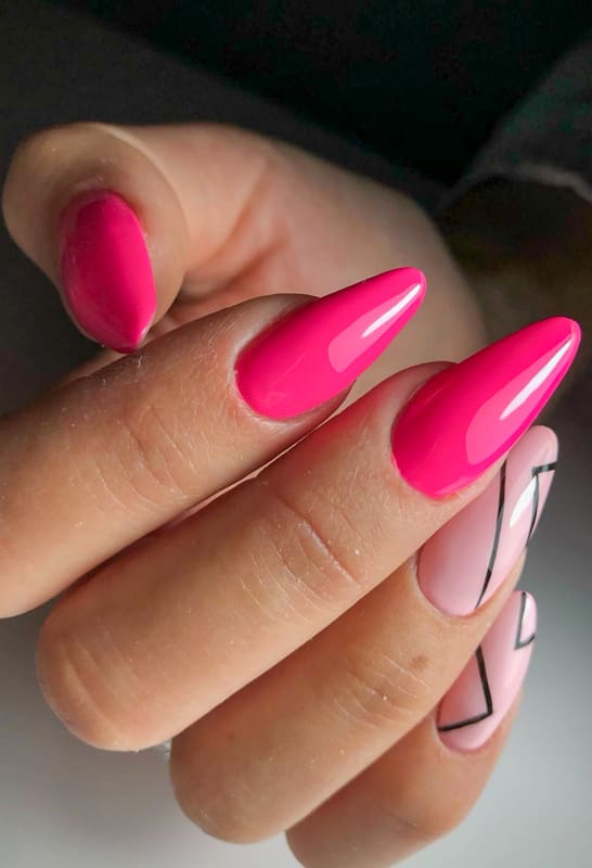 Neon color pink nails