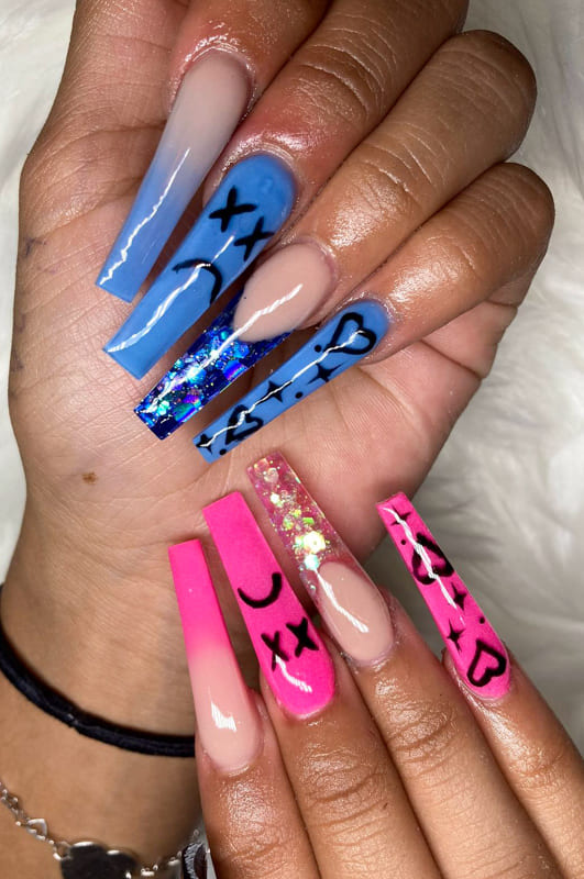 Ombre pink and blue nails