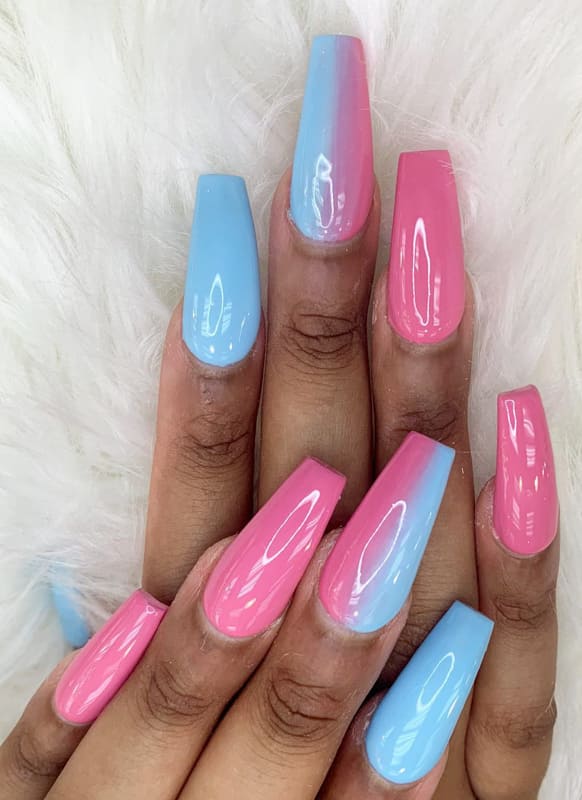 Pink and blue nails