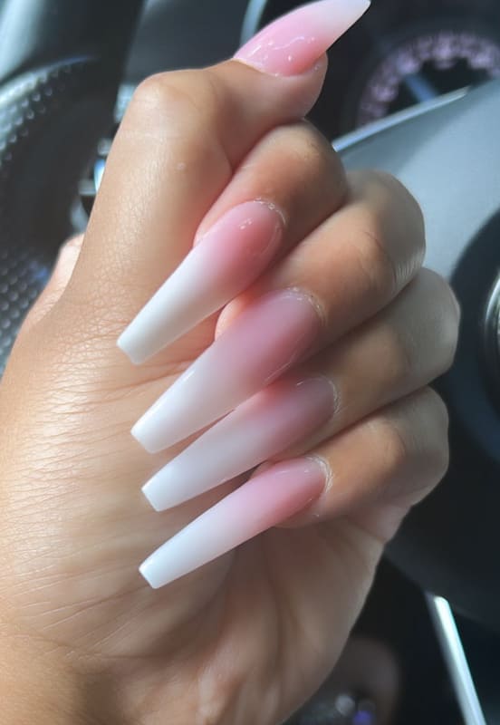 Pink and white long ombre nails