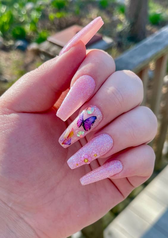 Pink glitter coffin nails