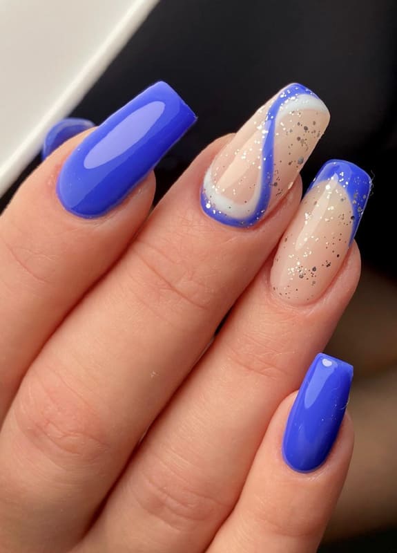 Royal blue glitter nails