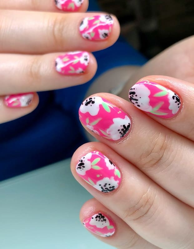 Short pink and white nails