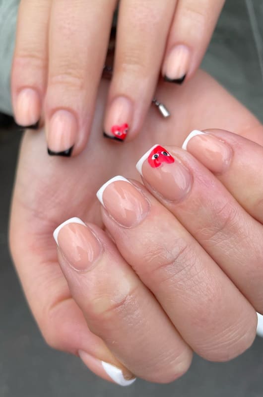 Black and white french short square nails