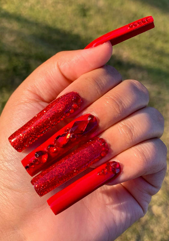 Extra Long Square red acrylic nails
