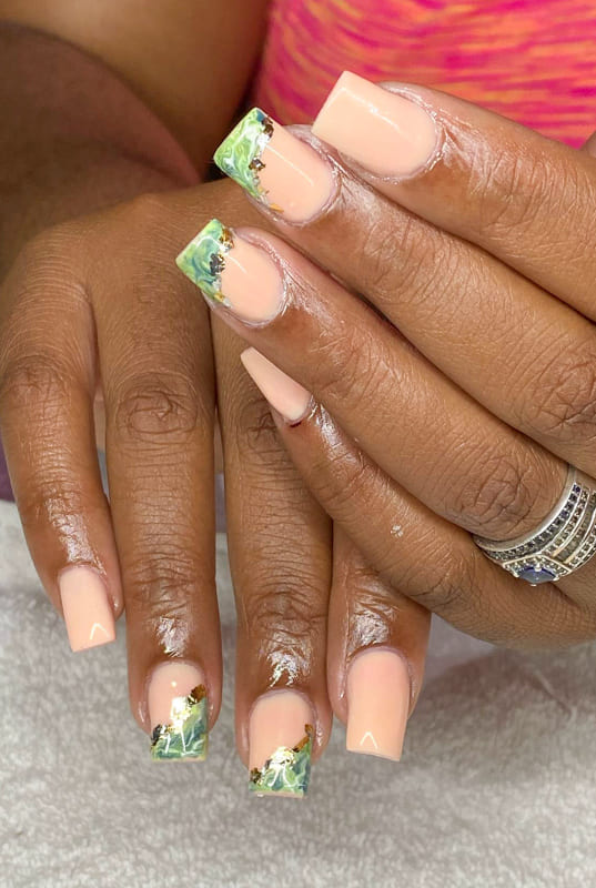 Green marble short square nails