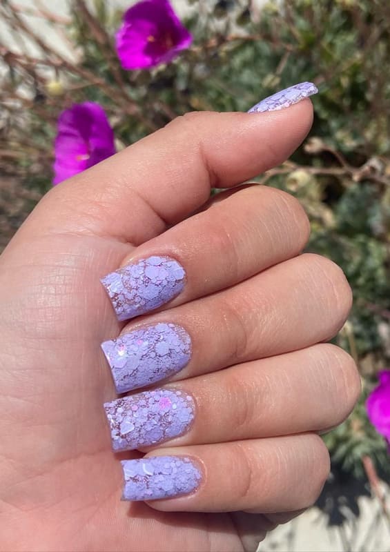 Purple short glitter square nails