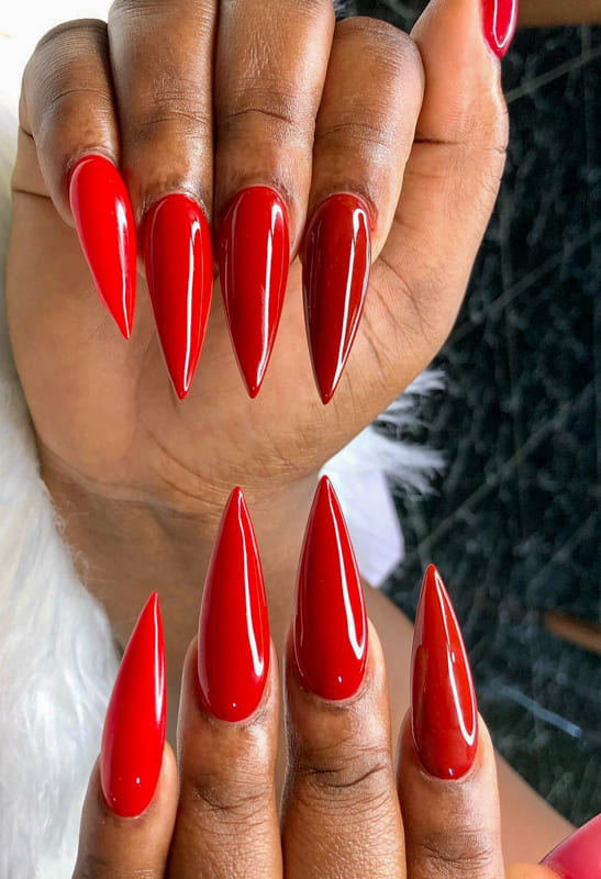Red acrylic Stiletto nails