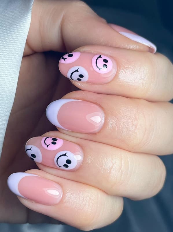 Short acrylic nails with emoji