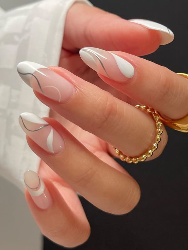 Short almond white acrylic nails