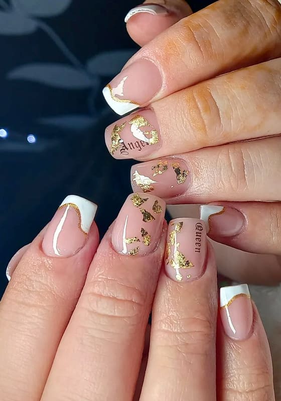 Short golden square nails