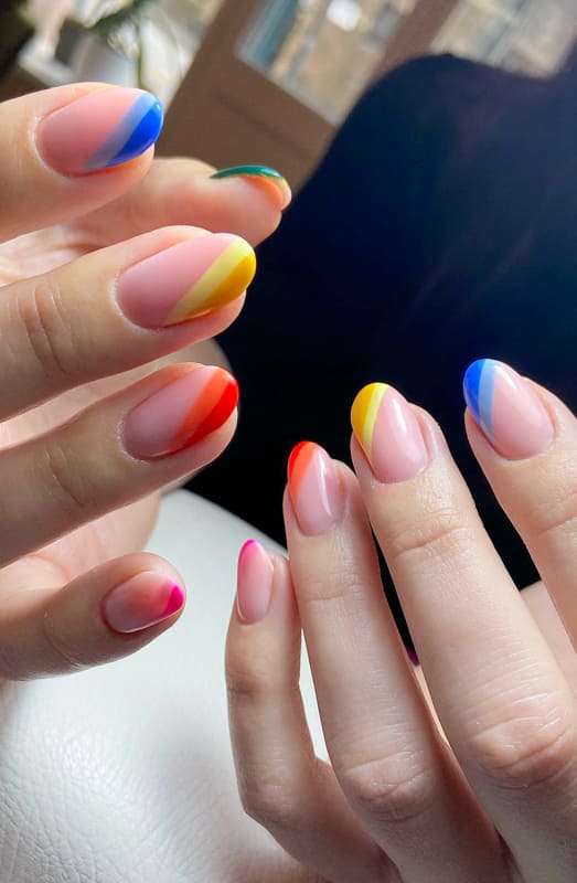 Short rainbow acrylic nails