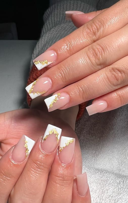 Short white and golden square nails