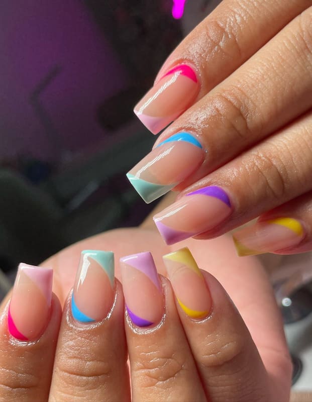 Spring colors short square nails