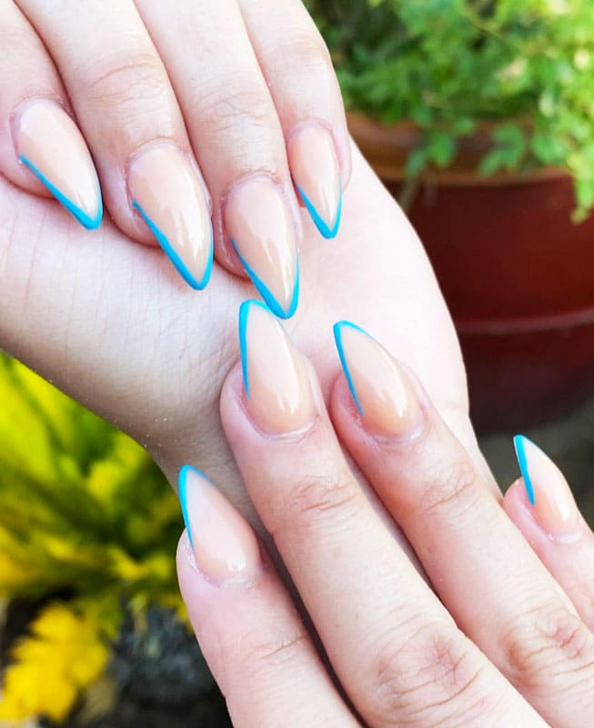 Blue and nude french tip nails