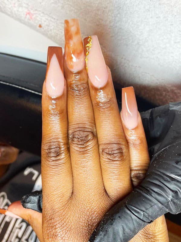 Brown nude coffin nails