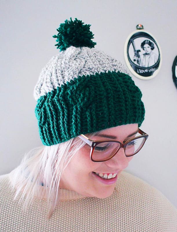 Cable Twist Green and White Crochet Hat PDF Pattern
