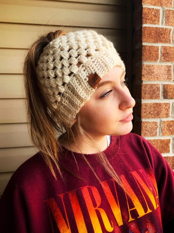 Claire Messy Bun Crochet Beanie Free Pattern