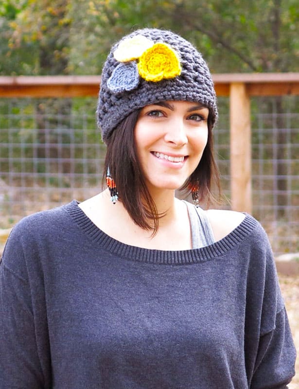 Crochet Beanie with Flowers Free Pattern