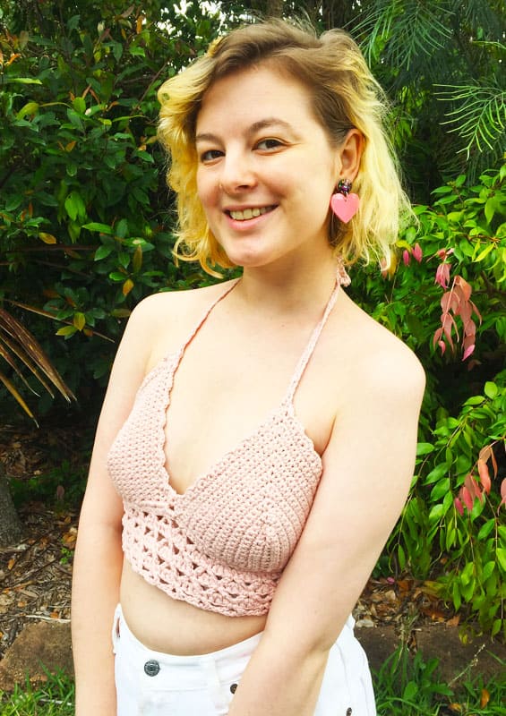 Crochet Pink Halter Bralette Top Free Pattern