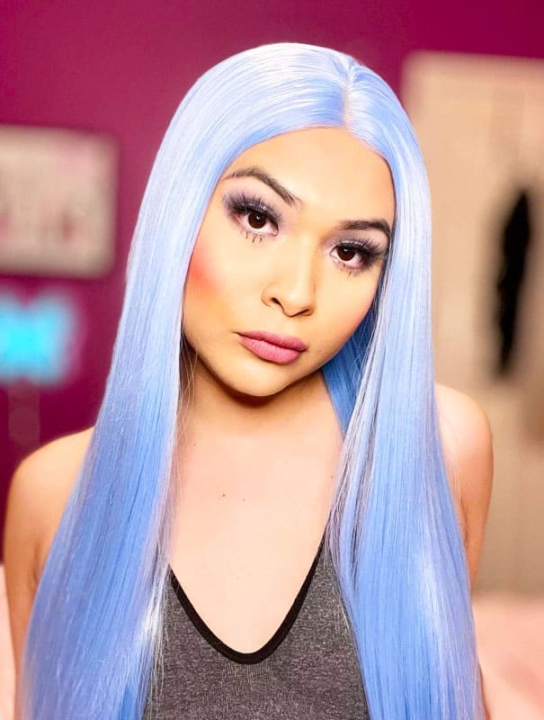 Long Straight Blue Ombre Periwinkle Hair