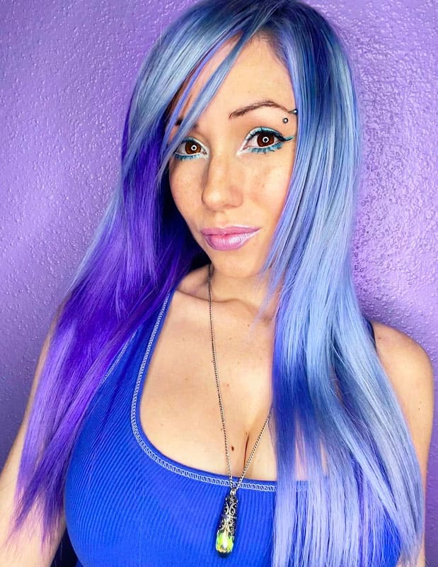 Long Straight Blue and Burple Periwinkle Hair