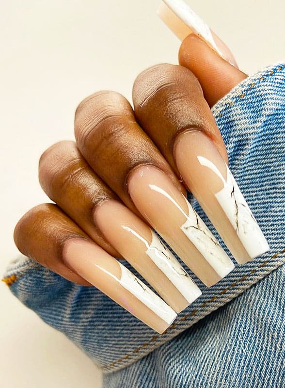 Long coffin nude nails