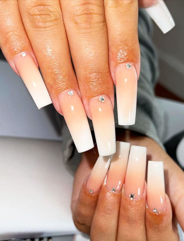 Long nude and white ombre nails