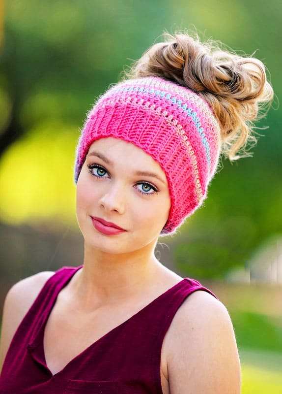 Messy Hair Bun Beanie Free PDF Pattern