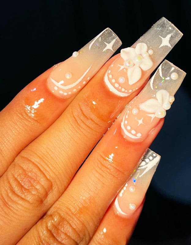 Nude and white coffin nails