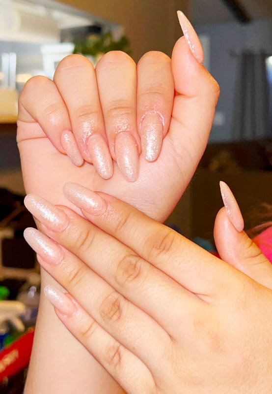 Nude oval glitter nails