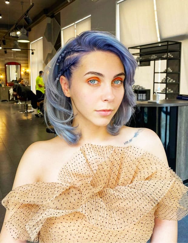 Short Bob Side Braided Periwinkle Hair