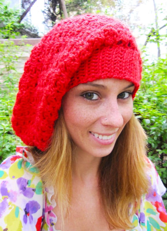 Slouchie Red Crochet Beanie PDF Free Pattern